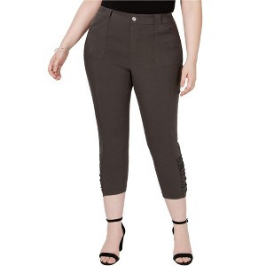 I.N.C International Concepts Womens Ruched Hem Casual Cropped Pants, Green, 22W - 1 of 1