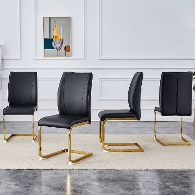 CAVINAS Modern PU Leather Dining Chair with Arched Metal Silver Legs and Ergonomic High Backrest, Luxury Simple Arch Chair