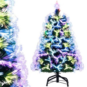 Costway 3 FT Fiber Optic Christmas Tree with 93 Branch Tips Topper Star Folding Metal Stand - 1 of 4