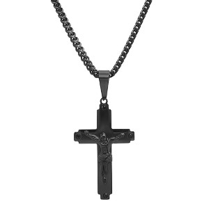 Steeltime 24" black ip stainless steel cross with simulated black diamonds pendant - 1 of 4
