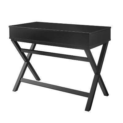 Black Wood Lift-Top Standing Desk with Drawer and Keyboard Tray