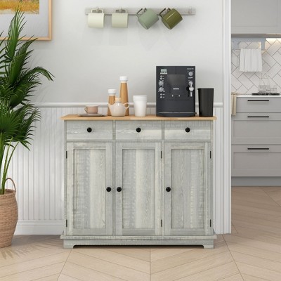 NicBex 39.8"/45.25" Modern 3-Doors Sideboard,Kitchen Storage Cabinets with Drawers and Adjustable Shelf for Kitchen and Dining Room