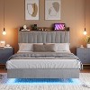 Floating Bed Frame Full with LED Lights & USB Charging Station – Modern Upholstered Platform Bed with Headboard Solid Wood Slats Support - 3 of 4