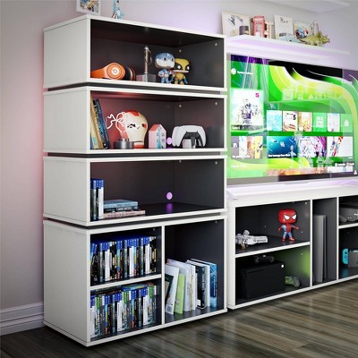 White and Black Adjustable Wood Display Storage Unit