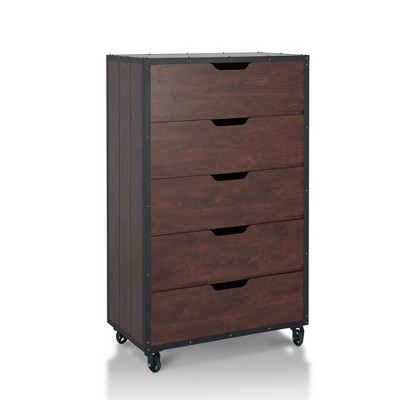 Owen 5 Drawer Chest Vintage Walnut/Black - miBasics: Industrial Design, Casters, Storage Solution