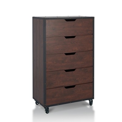 Owen 5 Drawer Chest Vintage Walnut/Black - miBasics