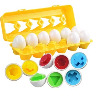 Etokfoks 12 Piece Matching Eggs Set Color and Shape Recognition Montessori Toy for Toddlers Sensory Learning Fine Motor Skills Ages 18M+ - 1 of 4
