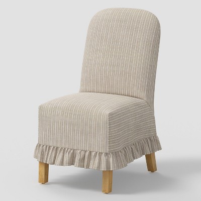 Rounded Back Slipcovered Dining Chair with Ruffle in Pinstripe Linen - Threshold™