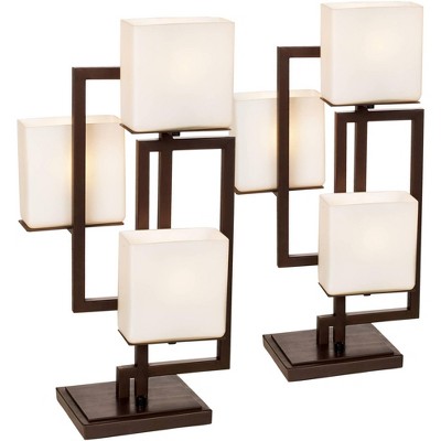 Possini Euro Design Modern Table Lamps Set of 2 Roman Bronze Metal Opal Glass Rectangular Shade for Living Room Family Bedroom