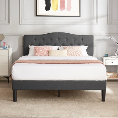 VECELO Upholstered Bed Wooden Platform Bed with Velvet Adjustable Headboard No Box Spring Neededs Frame