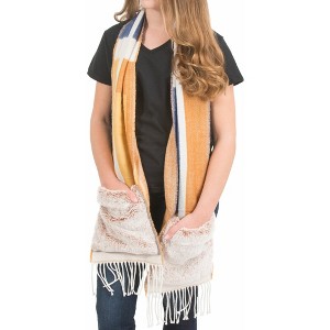 Pavilion Gift Company - Navy & Golden Brown - 71" Brushed Acrylic Faux Fur Pocket Scarf - Sweaters and Shawls - 1 of 4