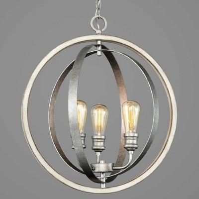 Graphite and Galvanized Steel 3-Light Armillary Pendant