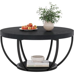 Tribesigns 31.7" Round Coffee Table, 2-Tier Circle Coffee Table with Storage Shelves, Modern Center Table for Living Room Black - 1 of 4