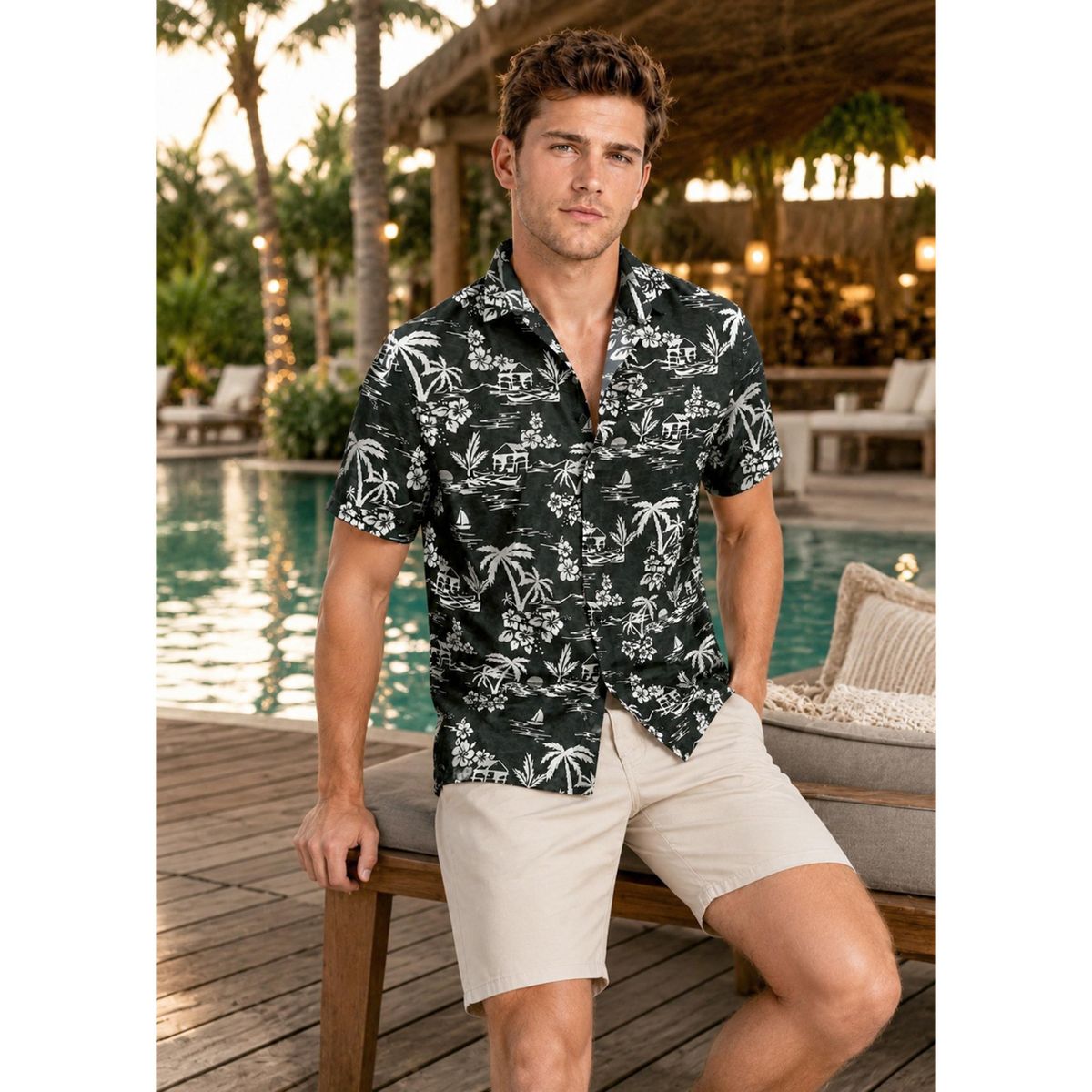 LA LEELA Men's Hawaiian Shirt Luau Vacation Summer 3X-Large Black Beach - thumbnail 5