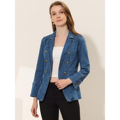 INSPIRE CHIC Women's Lapel Notch Collar Long Sleeve Denim Blazer Jackets Denim Blue X-Small — фото 5