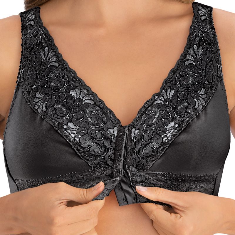 Collections Etc Lace Trim Front Hook Closure Polyester Bra, 3 of 6