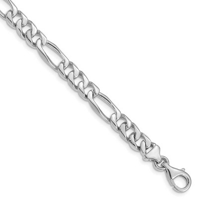 Black Bow Jewelry Men's 7mm 14k White Gold Polished Solid Figaro Chain Bracelet