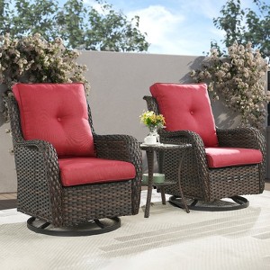 Belord 3PCS Patio Furniture Set with Swivel Chairs, All Weather Brown Wicker Bistro Set Outdoor Swivel Rocker Set of 2 with Side Table - 1 of 4