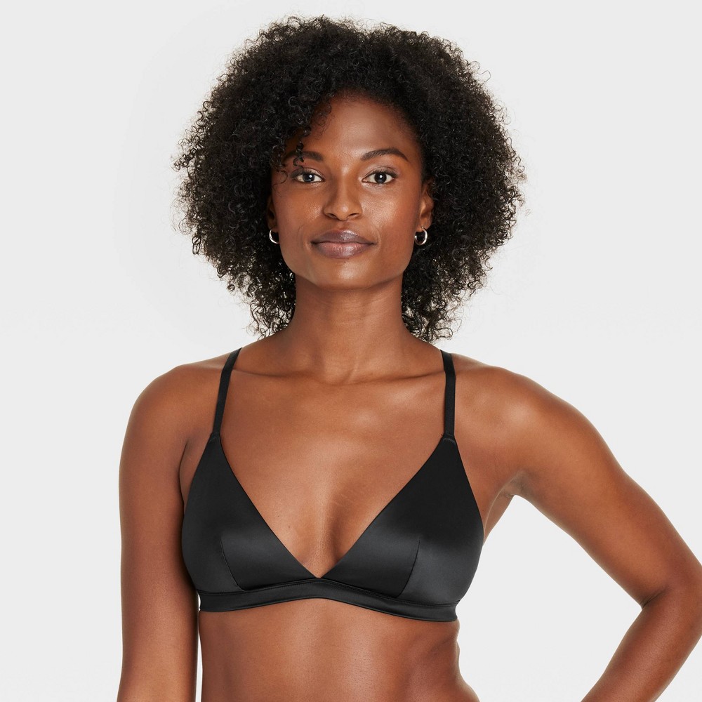 Women Satin Unlined Triangle Bralette - XS: Support, Strap, Neck