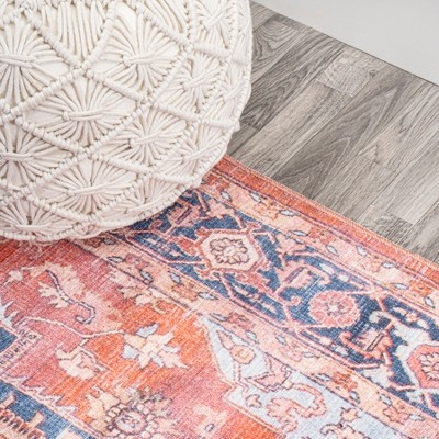 Maris Blue and Orange Medallion Washable Area Rug