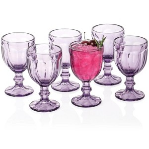 Slickblue Timeless European Glass Goblets - 10.2oz Set of 6, Artistic Embossed Design - 1 of 4