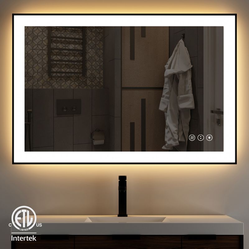 Organnice Black Frame Anti-Fog Dimmable Vanity Bathroom Mirror with Backlit and Front Light, 2 of 5