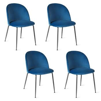 Tangkula Dining Chair Set of 4 Upholstered Velvet Chair Set w/ Metal Base for Living Room