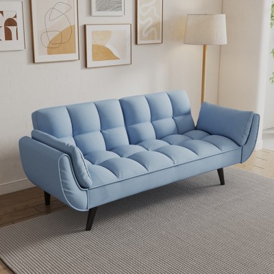 JUJABU 57" Blue Loveseat Sofa with Soft Armrests and Throw Pillow for Apartment or Small Spaces