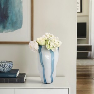 Modern Decorative Vase - Handcrafted Glass with Curved Silhouette - Decorative Accent for Home, Office, Bedroom, or Living Room Decor - Blue - 1 of 4