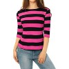 INSPIRE CHIC Women's Stripes Casual Basic Elbow Sleeves Boat Neck Slim Fit T-Shirts - 3 of 4