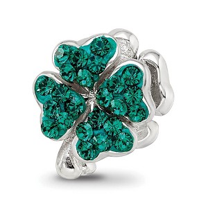 Black Bow Jewelry Sterling Silver Clover Bead Charm with Green Crystals, 10x12mm - 1 of 4