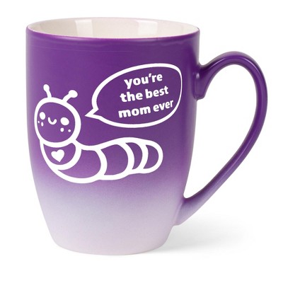 Elanze Designs Mother's Day Appreciation Coffee Cup Mug 12 Ounce Ceramic With Ombre Gradient Best Mom Ever Caterpillar Purple and White