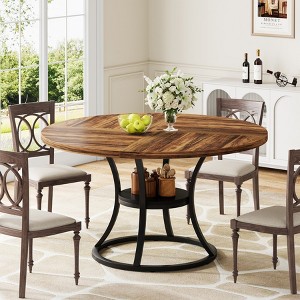 VANOMi Round Dining Table for 4-6, 47 inch Wood Dining Room Table with Storage Shelf - 1 of 4