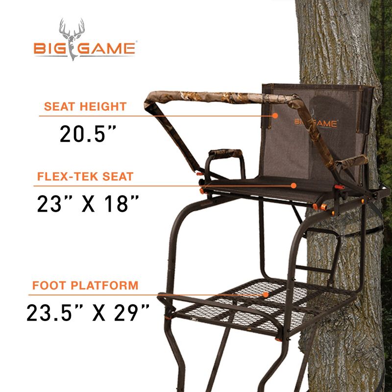Big Game Hunter HD 18.5 Foot 1 Person Deer Hunting Adjustable Ladder Outdoor Tree Stand with Full Body Fall Arrest System, Camouflage (2 Pack), 2 of 7
