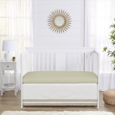Ivory and Sage Green Polyester Baby Crib Skirt with Fringe