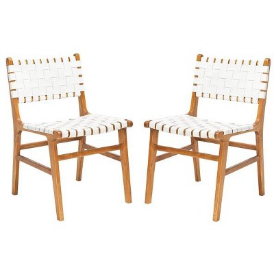 Taika White and Natural Woven Leather Dining Chair Set