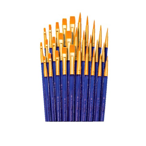 Royal & Langnickel Soft Grip Bottom Flat Golden Taklon Fiber Paint Brush  Set, Assorted Size, Set Of 5 : Target