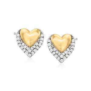 Pure Collection by Ross-Simons 0.10 ct. t.w. Diamond Double-Heart Stud Earrings in Sterling Silver and 14kt Yellow Gold - 1 of 4
