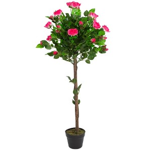 Northlight 47" Potted Green and Pink Artificial Rose Tree - 1 of 4