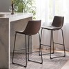 LOVMOR Vintage Style  Armless Industrial Faux Leather Counter Stool (Set of 2) - 2 of 4