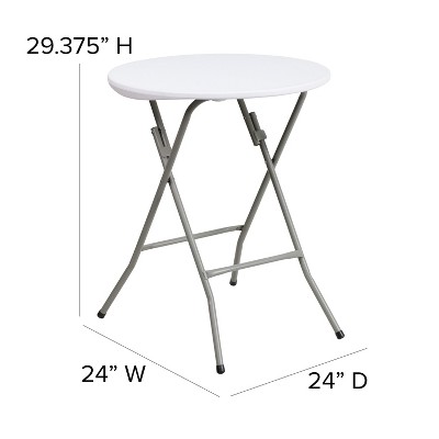 24-Inch Round White Plastic Folding Table with Gray Metal Frame