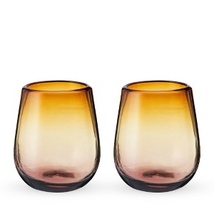 Twine Living El Ocaso Stemless Wine Glasses, Recycled Drinking Glass, Sunset Inspired Yellow and Purple Gradient, 13 oz, Set of 2 - 1 of 4