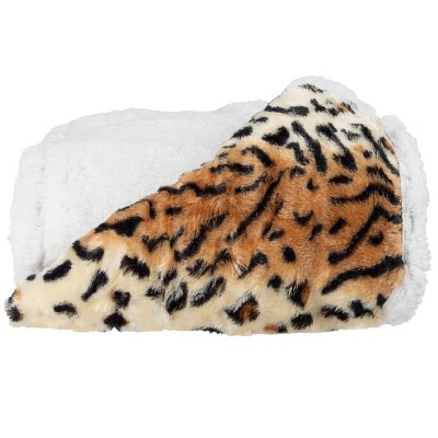 Tiger Print Fleece Sherpa Reversible Blanket, 50" x 60"