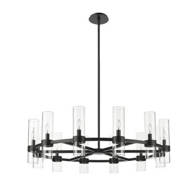 Datus Matte Black Iron Wagon Wheel Chandelier with Clear Glass Uplights