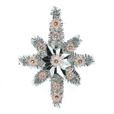 Northlight 11" Lighted Silver Tinsel Star of Bethlehem Christmas Tree Topper - Clear Lights