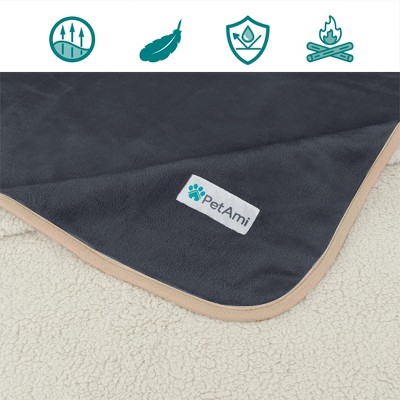 Small Gray and Beige Waterproof Sherpa Fleece Dog Blanket