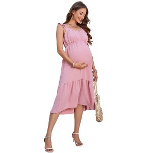 Coolmee Women Summer Maternity Midi Dress Backless Ruffle Sleeveless Spaghetti Strap Ruffle Casual Boho Long Dress - 1 of 4