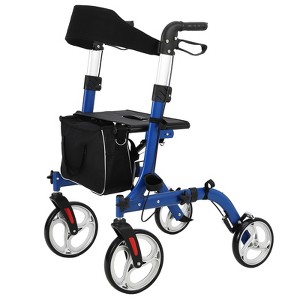 Elderly Walking Aid with Seats, 3-in-1 Walking Wheelchair Combination, with 8" Anti-slip Wheels, Reversible Backrest, and Detachable Footrest - 1 of 4