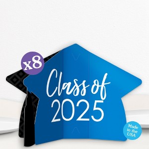 Big Dot of Happiness 8 Count Blue Graduation 3D Centerpiece Table Decorations, Freestanding Class of 2025 Grad Party Centerpieces - 1 of 4