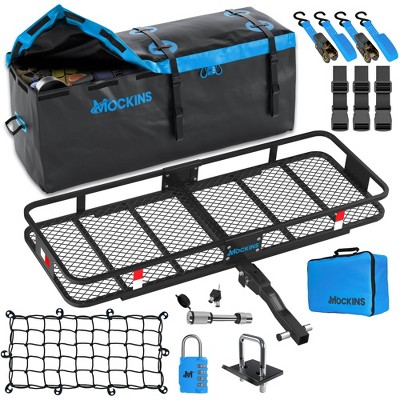 Mockins Cargo Basket Hitch Mount Carrier 60"x20"x6" Basket, 16 Cubic-ft Bag, Black/Blue